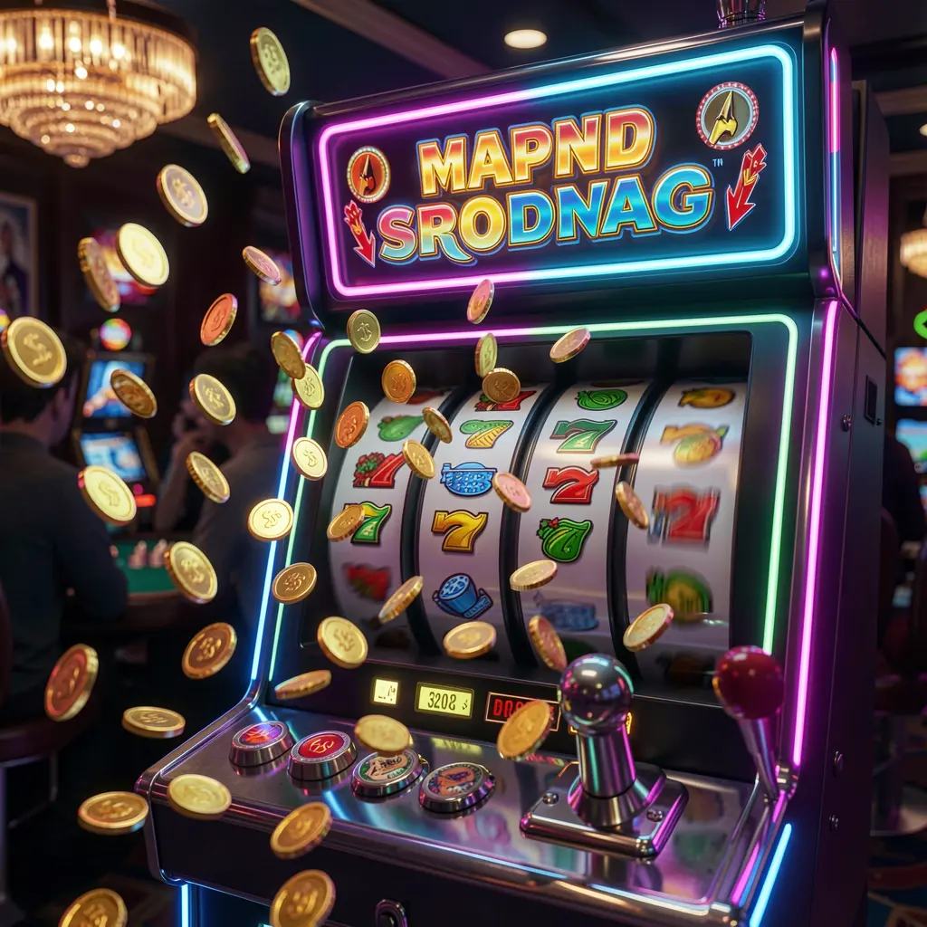 Close up of a modern slot machine with colorful symbols and jackpot lighting representing high quality online slots available at 1KBD in Bangladesh